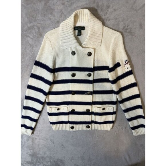 Lauren Ralph Lauren Sweaters - Lauren Ralph Lauren Women's Nautical Striped Cardigan Cream Navy Petite Medium
